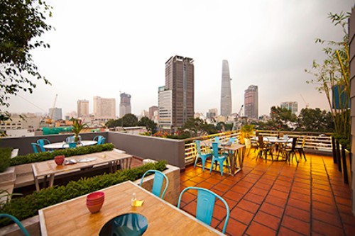 View HCM city from the garden on the top of the building