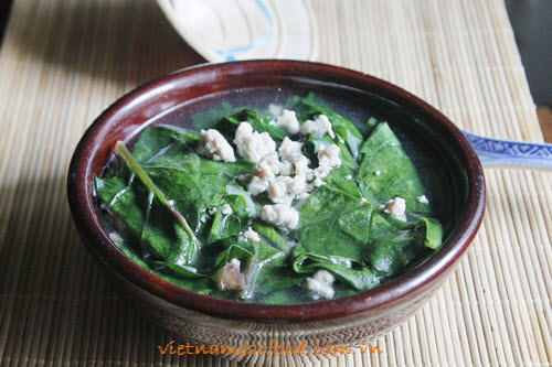 Minced Pork with Asia Spinach Soup (Canh Thịt Nạc Xay Rau Mồng Tơi)